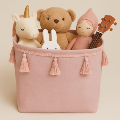 Υφασμάτινο καλάθι αποθήκευσης τετράγωνο Ροζ