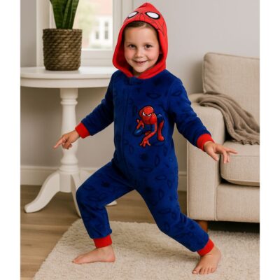 Ολόσωμη φόρμα - πιτζάμα fleece με κουκούλα - Spiderman