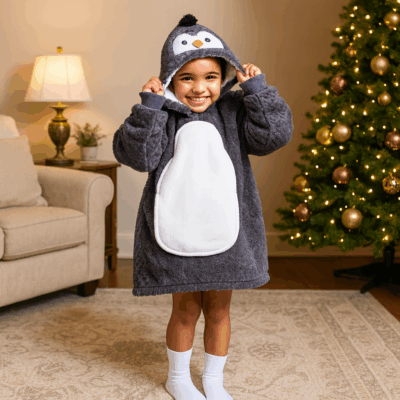 Κουβέρτα Hoodie με κουκούλα και μανίκια Penguin