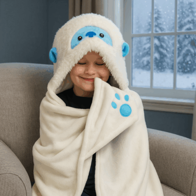 Fleece παιδική κουβέρτα με κουκούλα και χεράκια - Yeti